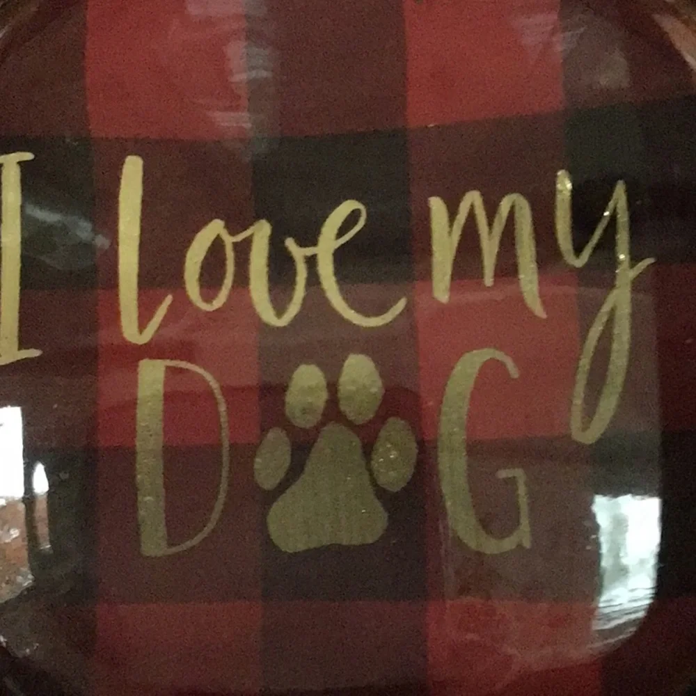 I Love My Dog Red & Black Plaid Hand Blown‎ Glass Ornament NWT